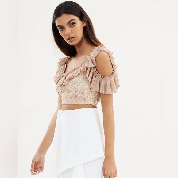 Alice McCall Tops - ALICE MCCALL Signed Sealed Lace Ruffle Cold Shoulder Crop Top